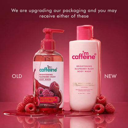mCaffeine Brightening Body Wash - 5% Niacinamide & Raspberry | Summer Body Wash for Dry Skin | Vitamin C & Glycerin Hydration | Boosts Glow, Deep Cleanses & Softens Skin | Fruity Shower Gel - 300ml