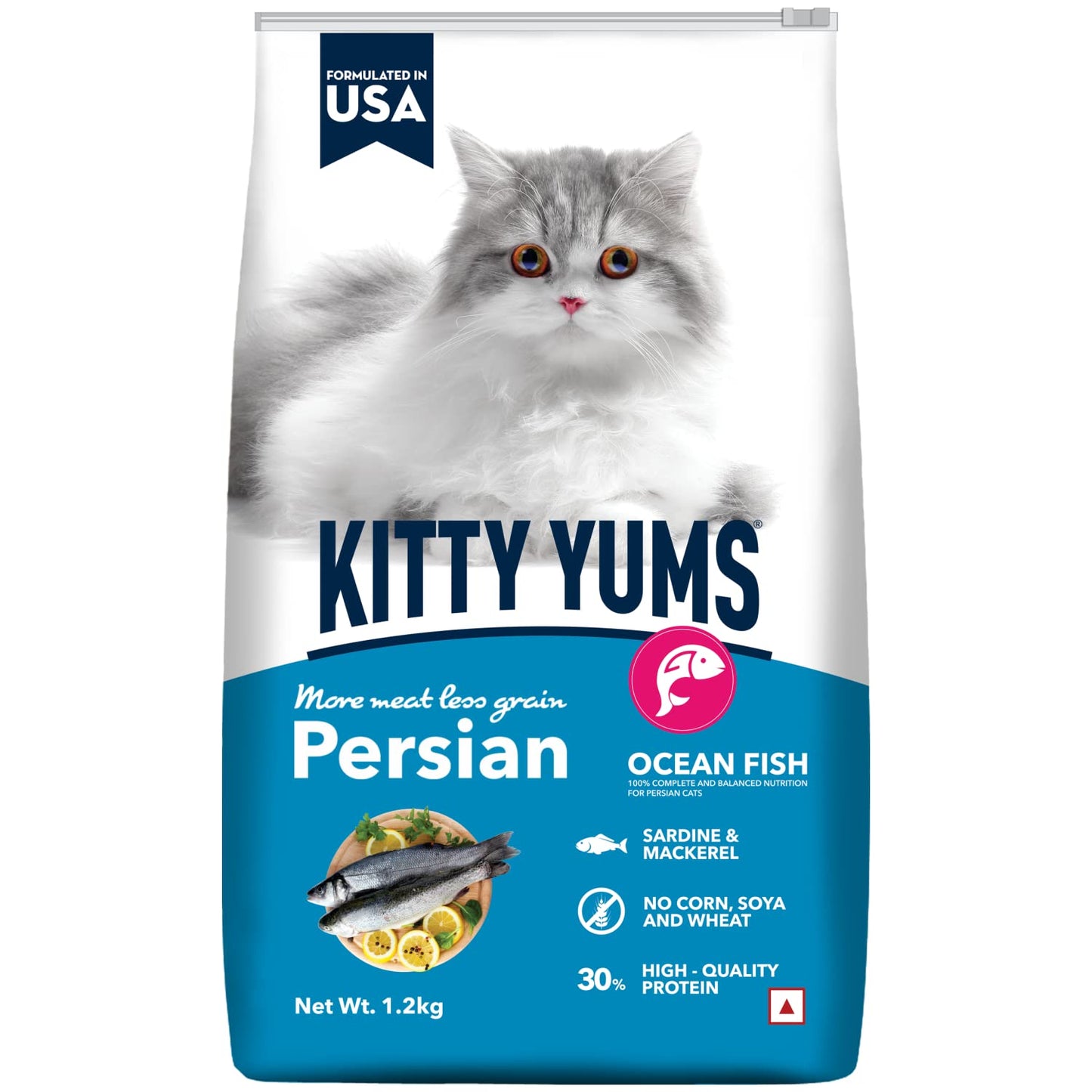 Kitty Yums Adult Persian Dry Cat Food 1.2kg Pack | Ocean Fish Flavour | Develop Strong Bones | Strong Immune System | Strong Vision Development Support Digestive Health