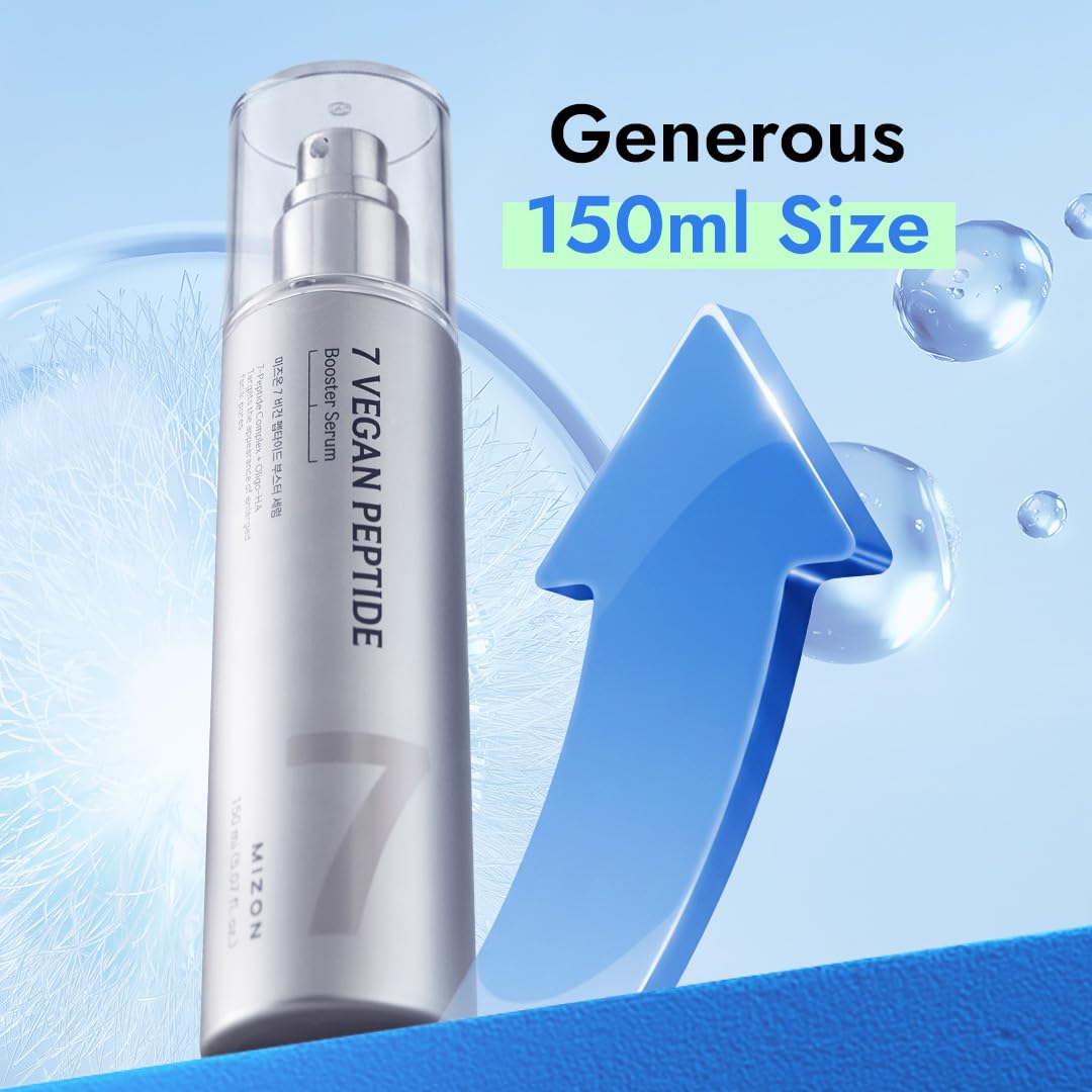 MIZON 7 Vegan Peptide Booster Serum Korean Anti-Aging Face Serum with Niacinamide & Hyaluronic Acid Hydrating Firming & Smoothing Skincare for Fine Lines & Skin Repair – 150 ml