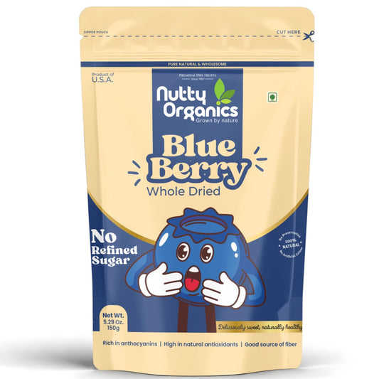 Nutty Organics Whole Dried Blueberries 150g | No Refined Sugar | 100% Natural | Rich in Antioxidants & Fiber | Premium Imported Dry Frui