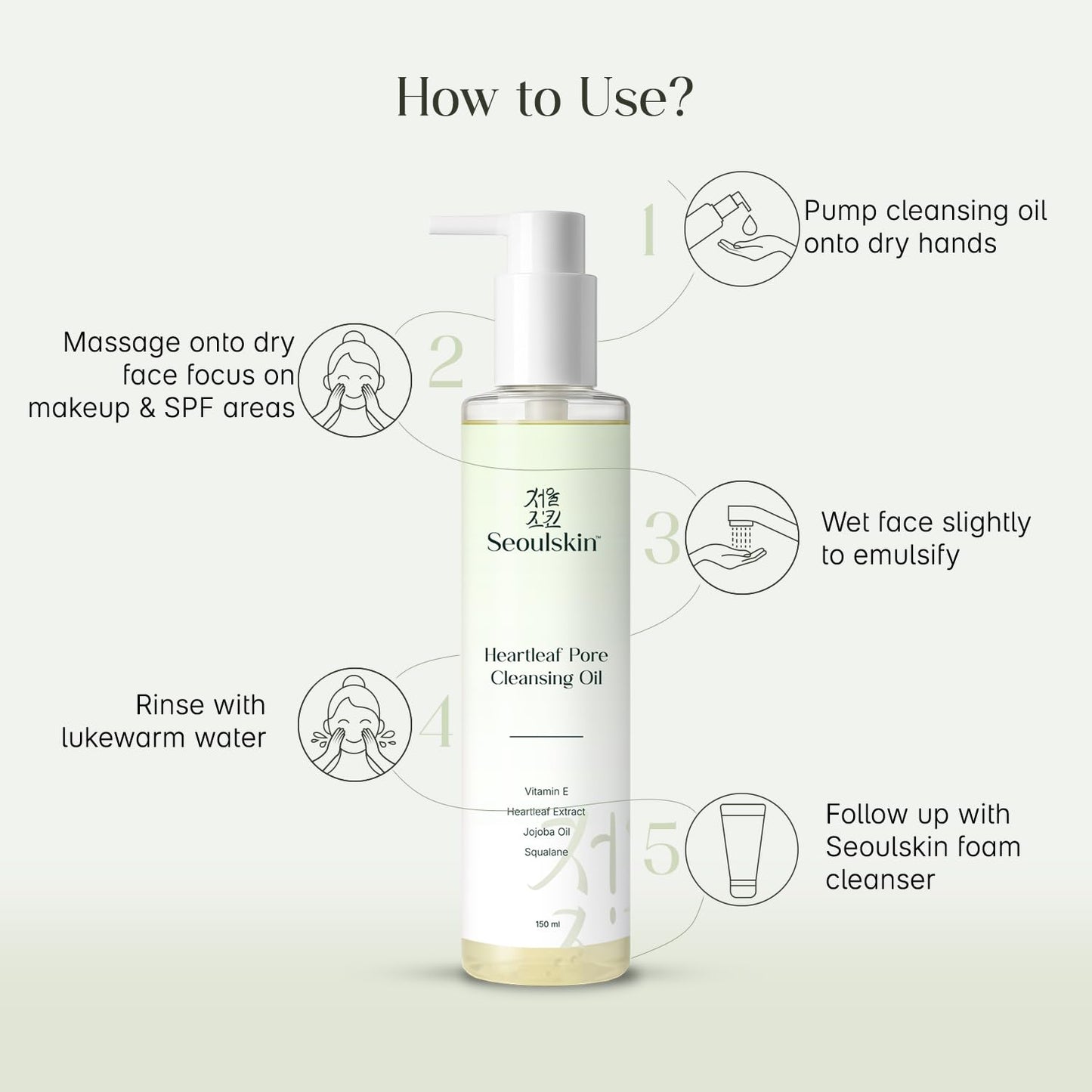 SeoulSkin Heartleaf Cleansing Oil | Oil Cleanser for Face & Makeup Remover | Removes Waterproof Makeup, SPF & Dirt | Gentle Face Wash for Oily & Sensitive Skin | Non-Stripping Formula | 150 ml