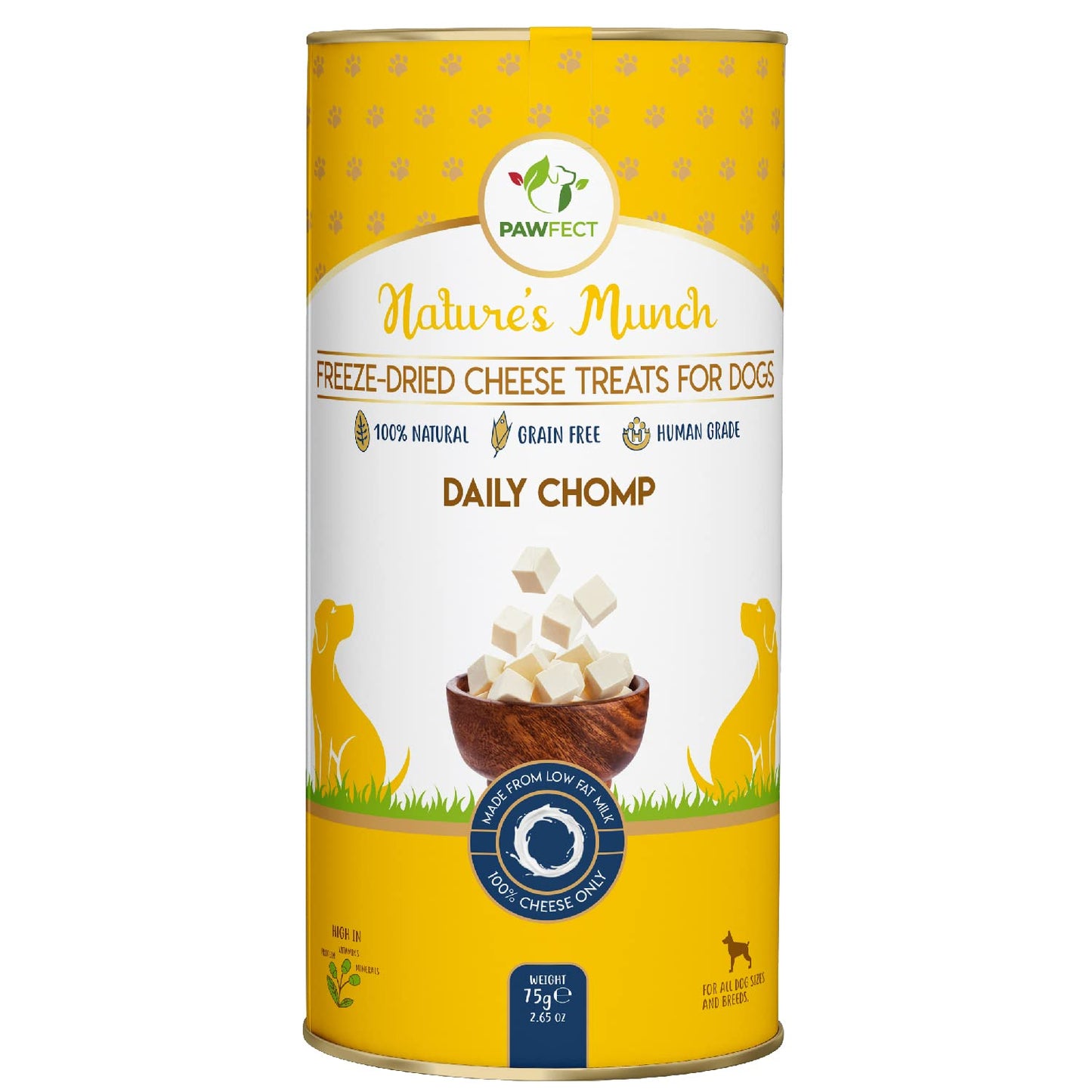 Pawfect Nature's Munch Freeze-Dried Cheese Functional Treats for Dogs- Daily Chomp - 100% Natural- High Protein, Low Fat- 8 Calories per Treat- Grain-Free- Healthy Training Treat(75g/2.65oz)