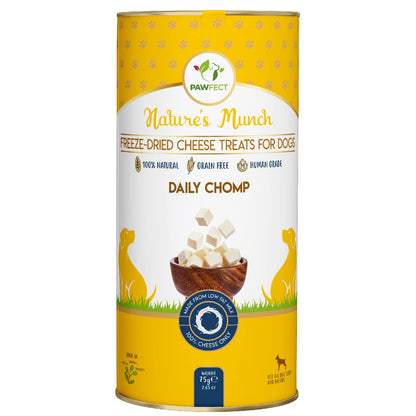 Pawfect Nature's Munch Freeze-Dried Cheese Functional Treats for Dogs- Daily Chomp - 100% Natural- High Protein, Low Fat- 8 Calories per Treat- Grain-Free- Healthy Training Treat(75g/2.65oz)