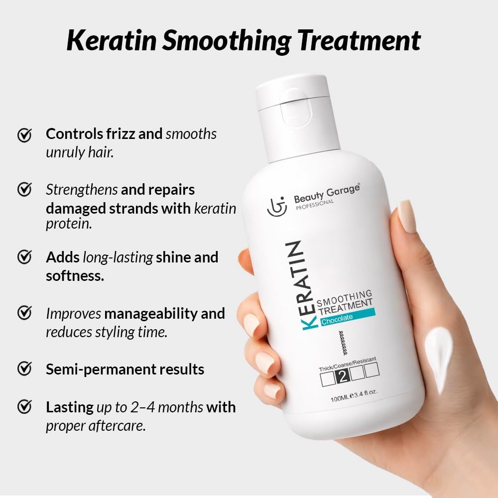 Beauty Garage Professional Hair Straightening, Smoothing Keratin Treatment For Silky, Smooth Natural Hair - Chocolate Formula From Gk (100 ML)