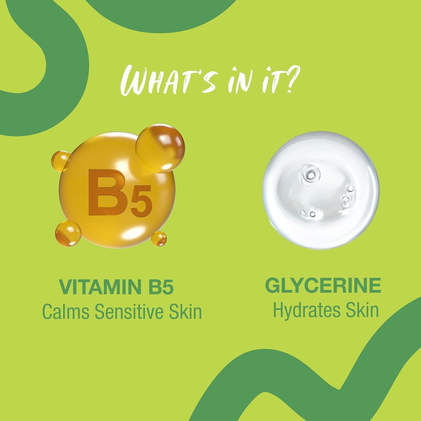 Product label with Vitamin B5 and Glycerine on a green background