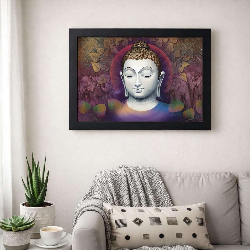 Positive Aura Buddha Art Framed Painting | Ready to Hang (Wood, 12inch x 18 inch)