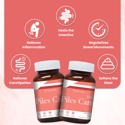ZEROHARM Holo Piles Care Capsules | Vein Health & Hemorrhoid Relief | Reduces Swelling & Eases Discomfort | 60 Veg Capsules (1 Pack)