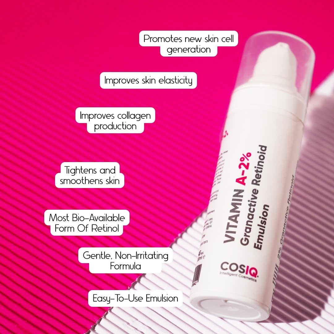 Cos-IQ 2% Vitamin A Granactive Retinoid Emulsion Face Serum | Vit-A Anti Ageing Night Cream Serum for Wrinkles, Fine Lines & Acne | For Women & Men | 30ml