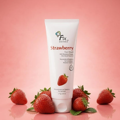 Fixderma Strawberry Face Wash with Vitamin E & Strawberry Extract | Face Wash & Face Cleanser | Face Wash for Oily Skin (All Type Skin) | Face Wash for Women & Men - 75g