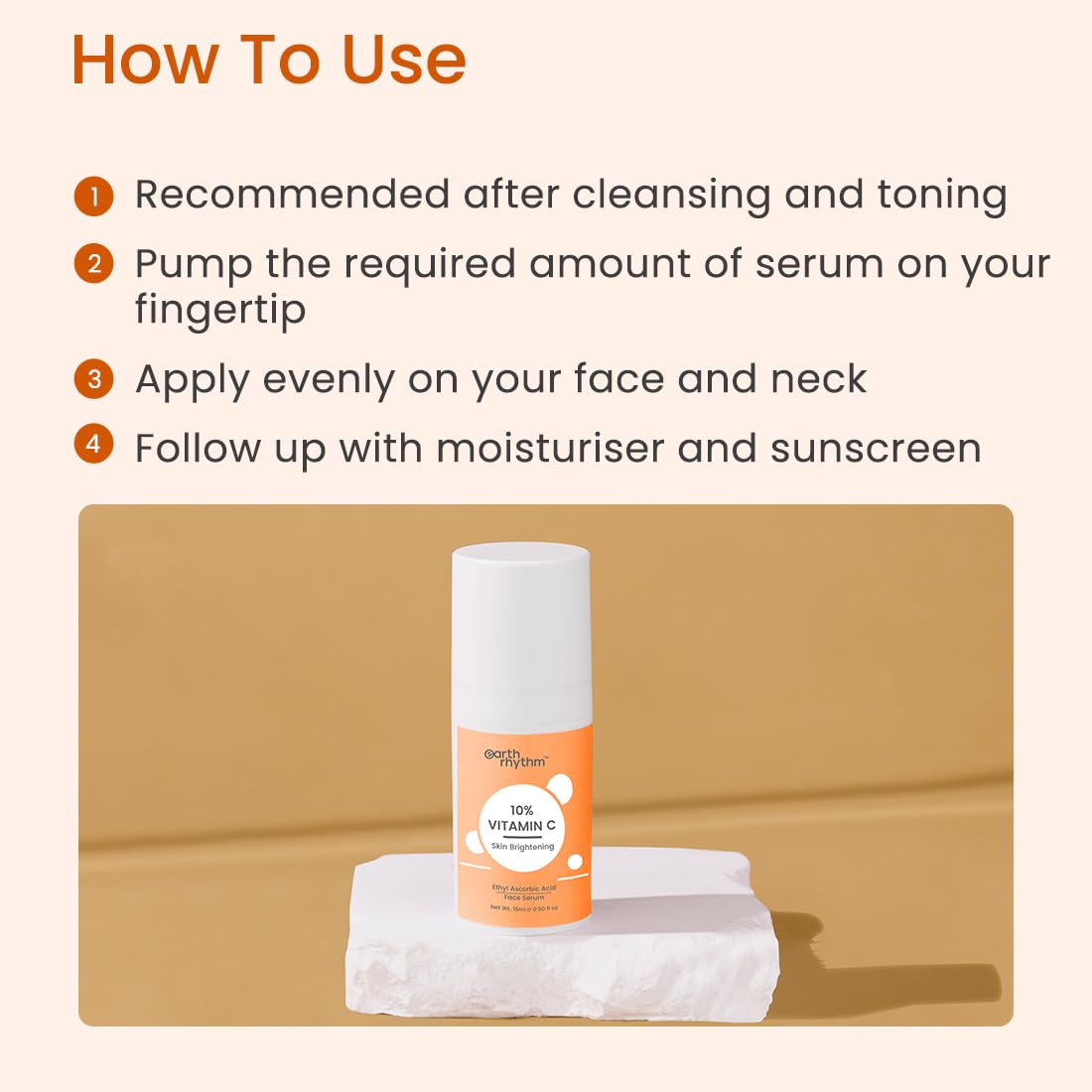 Earth Rhythm 10% Vitamin C Serum for Glowing & Brightens Skin, Provides Glow, Hydrates Skin - 15ml