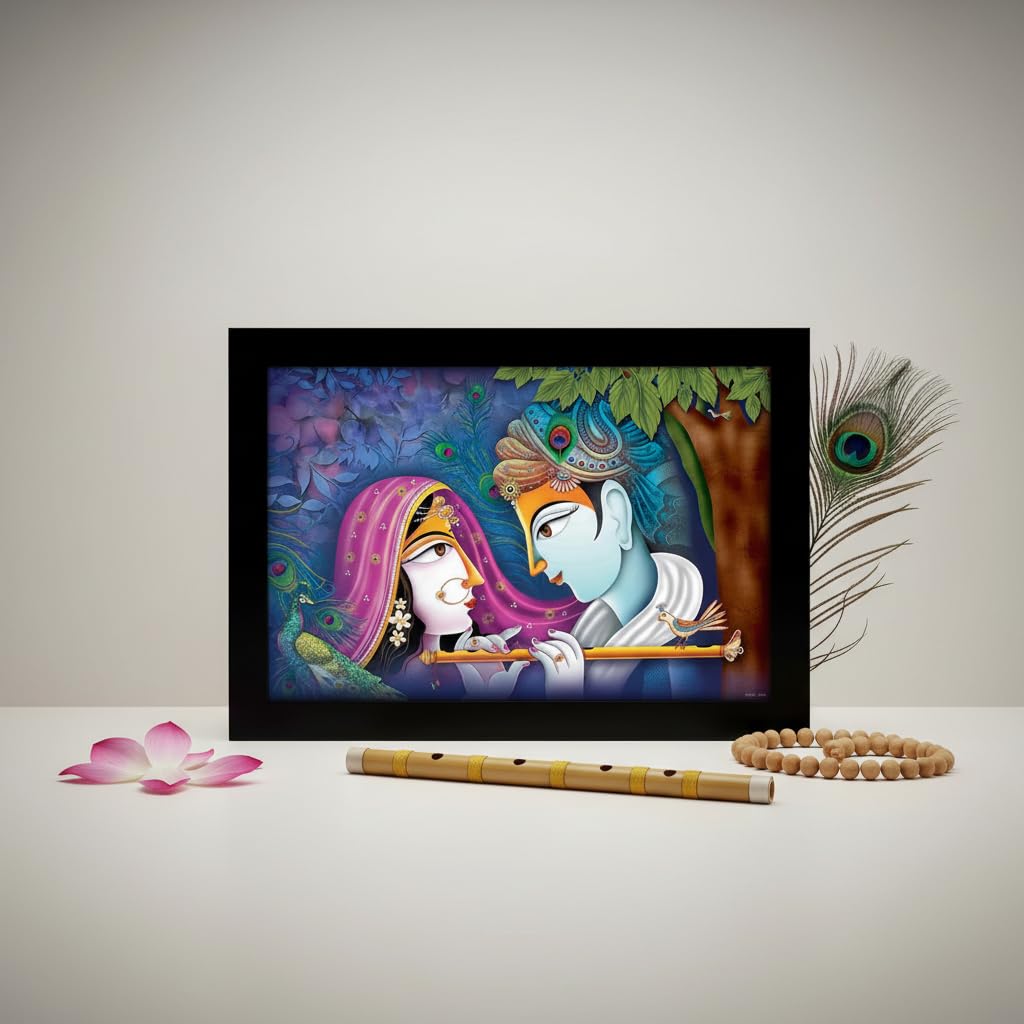 Krishna Radha Art Framed painting | Ready to hang | Absolute Best in Class - (Wood, 12inch x 18 inch)