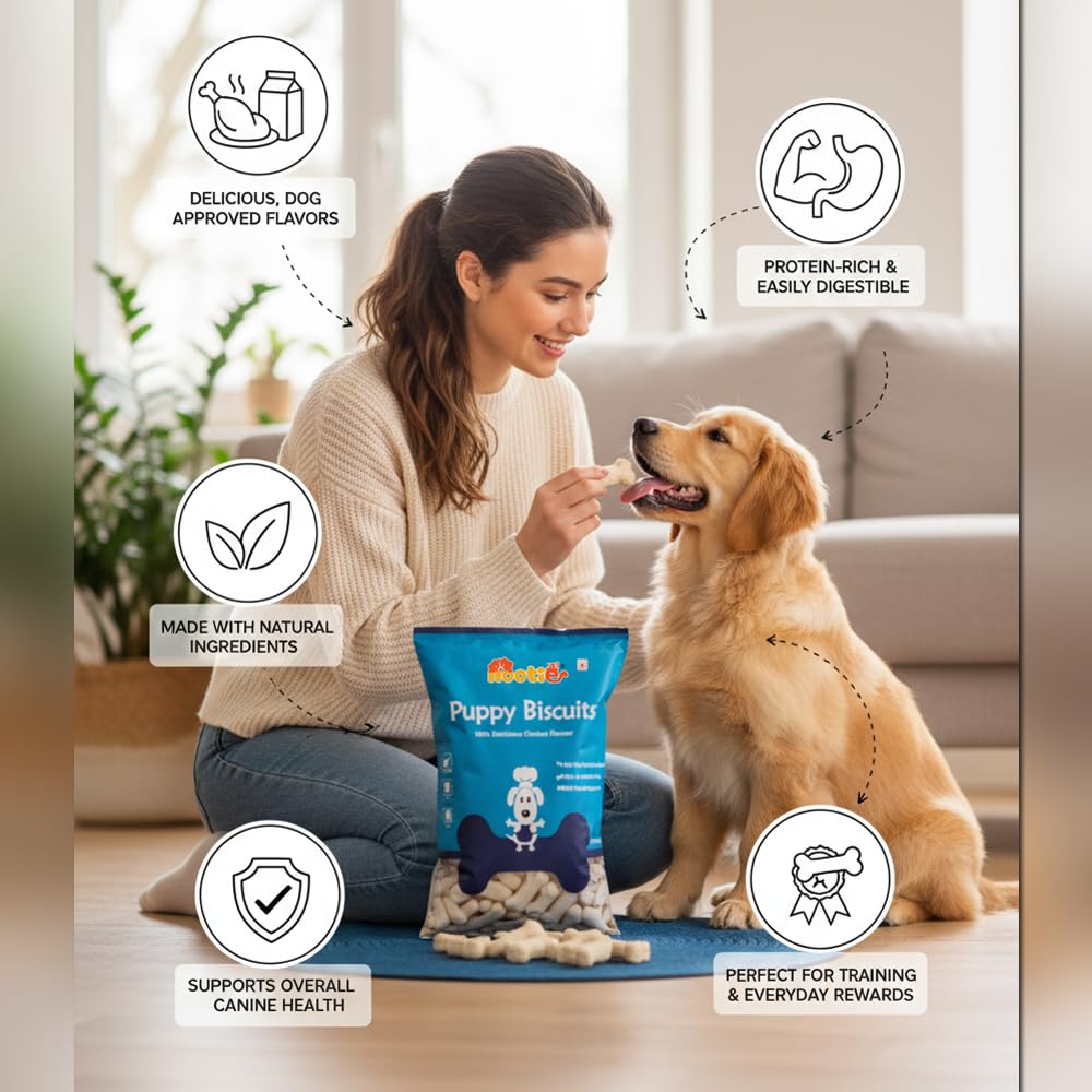 Nootie Puppies Biscuits with Milk & Cheese Flavour for Puppies and Yound Adults Protein-Rich, Highly Digestible, and Nutrient-Dense Dog Treats, Breeds & Sizes - 900g