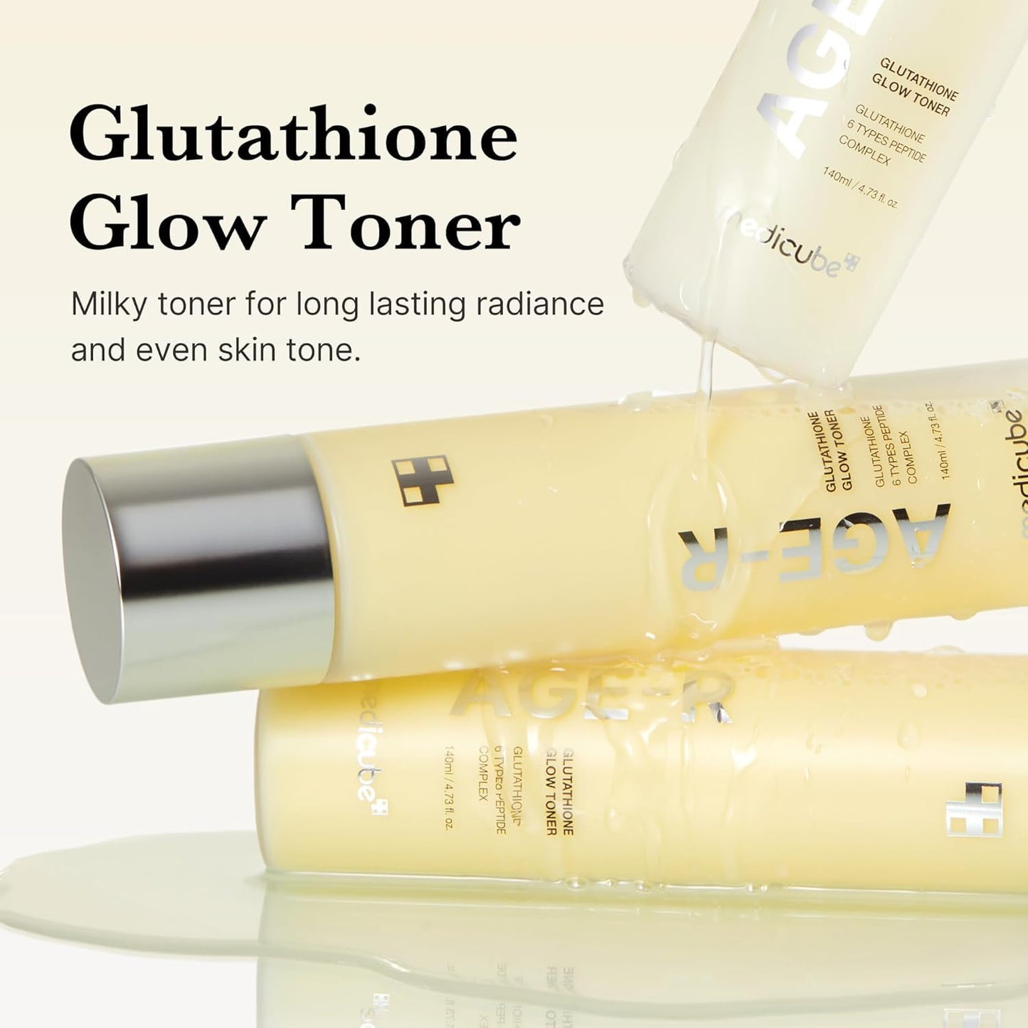 Medicube Age-R Glutathione Glow Milky Toner, Double Layer Korean Skincare, Peptide Formula for Radiant Skin
