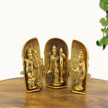 Gold Plated Foldable Ram Darbar Idol with Case Ram, Sita, Lakshman & Hanuman Statue for Home Dcor, Temple and Gifting