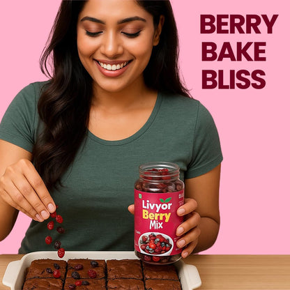 Livyor 5 in 1 Berry Mix for eating - 200g | Good Source of Fibre | Dried Cranberries | Black Raisins | Cherries | Blueberries | Strawberries | Berry Blast | Berries dry fruits | Berries fresh | Pack of 1
