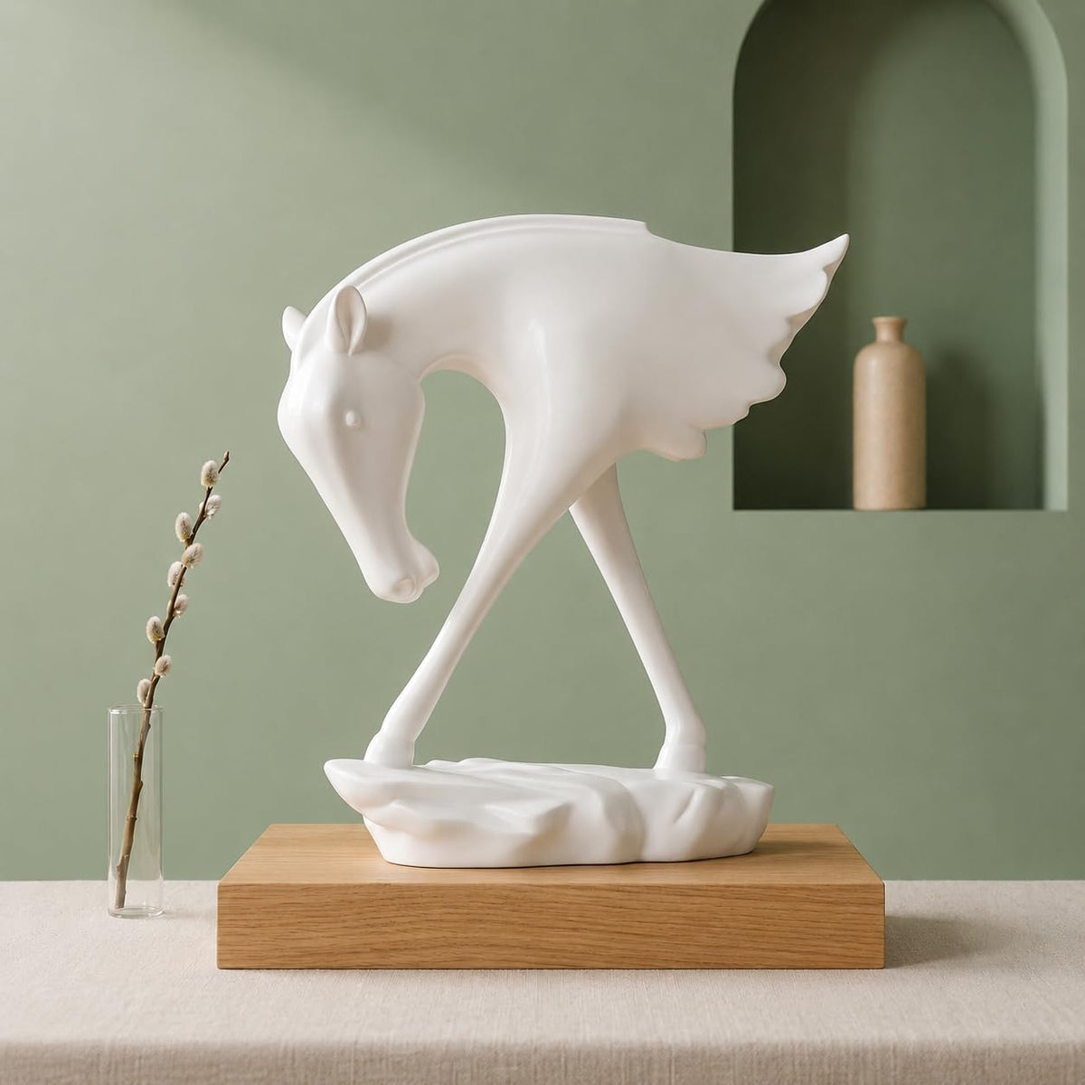 Elegant White Horse Artefact for Home and Office Décor (Pack of 1, White)