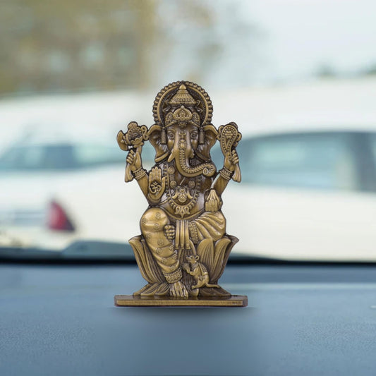 Gajanan Ganesh Ji Idol for Car Dashboard – Brass Finish Ganesh Ji Statue Spiritual Decor for Home, Car & Temple (S982-BRS)