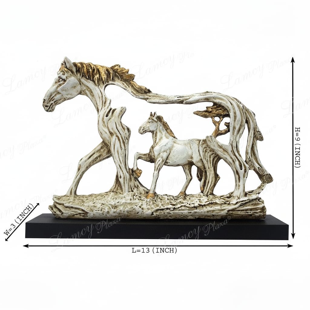 Lamcy Plaza Resin White Running Horse Statue Showpiece - 8.5 Inch | Home Decor Items for Hall Showcase, Living Room & Bedroom | Resin Home Decor Showpiece for Gift Purpose