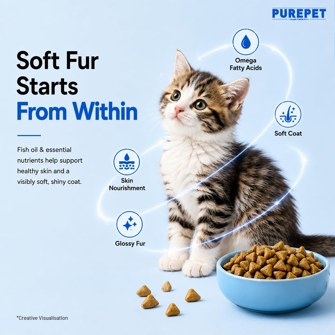 Purepet Kitten Dry Cat Food 1.2kg | Ocean Fish Flavour | Supports Active Behaviour | Hairball Control | Urinary Tract Health | Nutrient-Rich with Essential Minerals