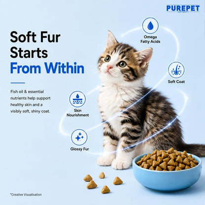 Purepet Kitten Dry Cat Food 1.2kg | Ocean Fish Flavour | Supports Active Behaviour | Hairball Control | Urinary Tract Health | Nutrient-Rich with Essential Minerals