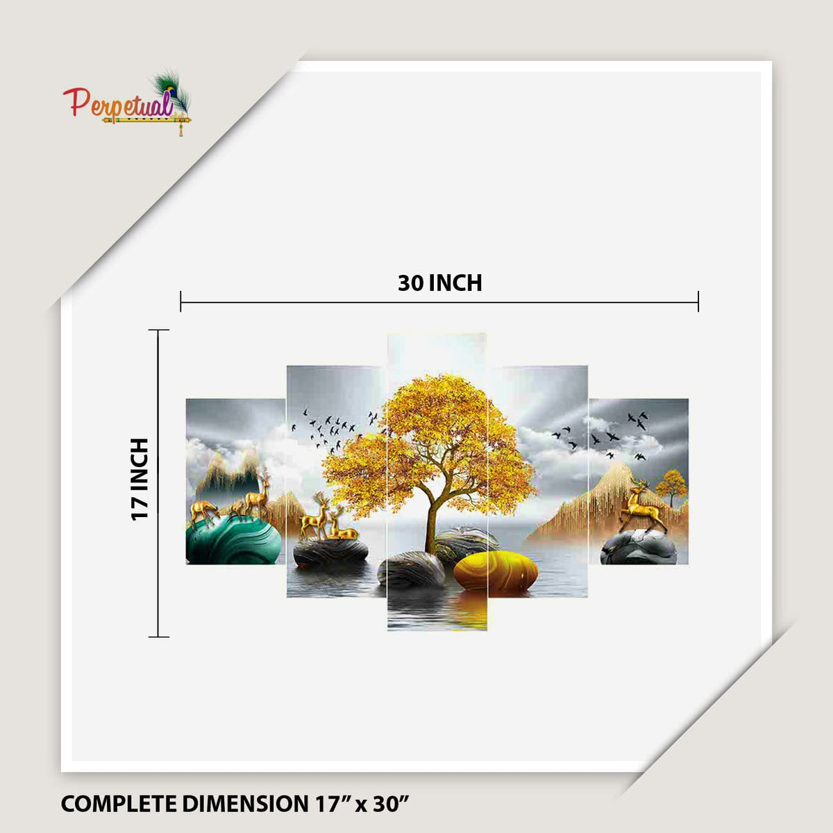 perpetual Tree of Life | Painting for Wall Decoration | 3D Wall Scenery for Living Room |Scenery for Wall With Frames set of 5 (75x43 Cm) D3(Multi)