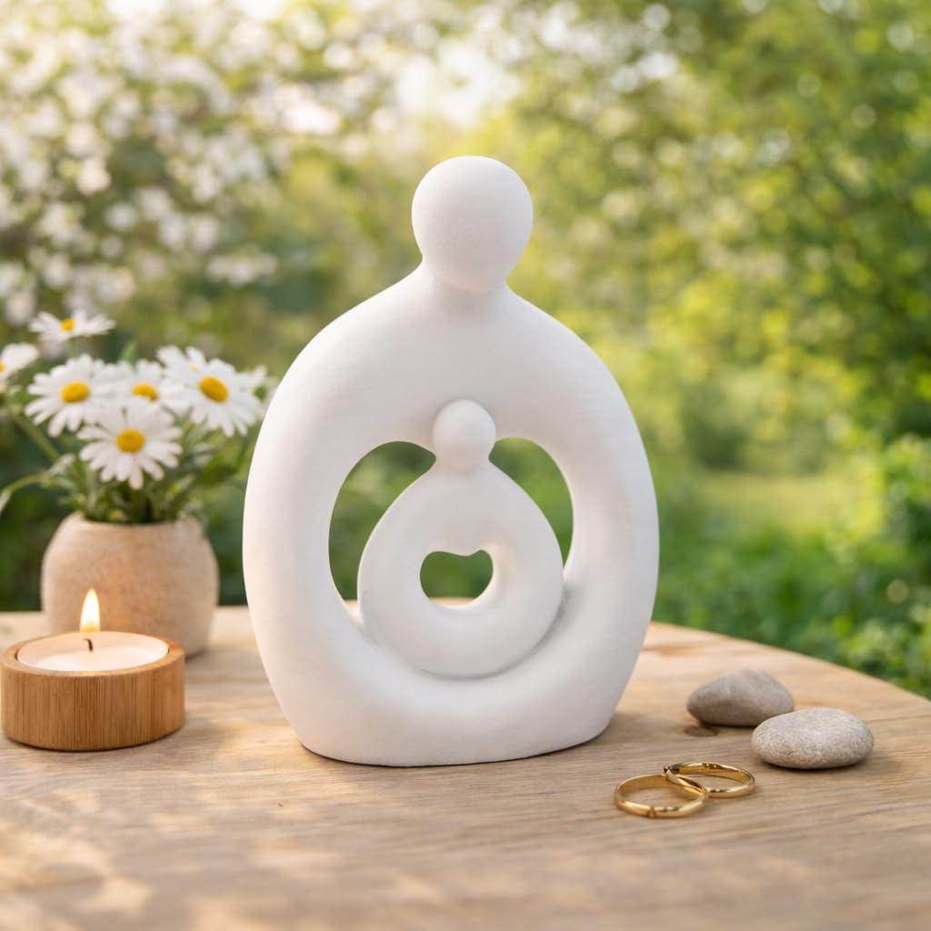 Mother & Baby Statue Showpiece, Resin Mother Child Figurine for Home Decor, Motherhood Sculpture, Housewarming Gift, Anniversary & Shower Gift for Mom-to-Be