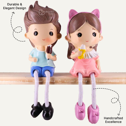 Love Couple Gift Set | Surprise for him/her or Someone Special | Cute Miniature Figurines Holding Objects Hanging Legs Decorative Showpiece