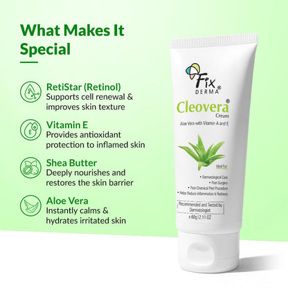 Fixderma Cleovera cream Skin moisturizer with Aloe vera, reduces inflammation & redness, soothing & hydrating cream after shaving Paraben free-60gm
