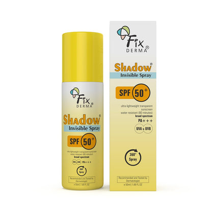 Fixderma Shadow SPF 50+ PA+++ Invisible Spray | Ultra Lightweight Transparent Sunscreen | Water Resistant Broad Spectrum UVA&UVB Sunscreen water resistant, spray for body 50ml (Pack of 1)