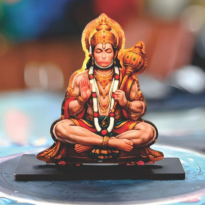 Wooden Bajrangbali Spiritual Tabletop Showpiece for Home, Office Desk, Temple, Living Room Decor, Religious Gift Item (5.6 x 6 Inch)