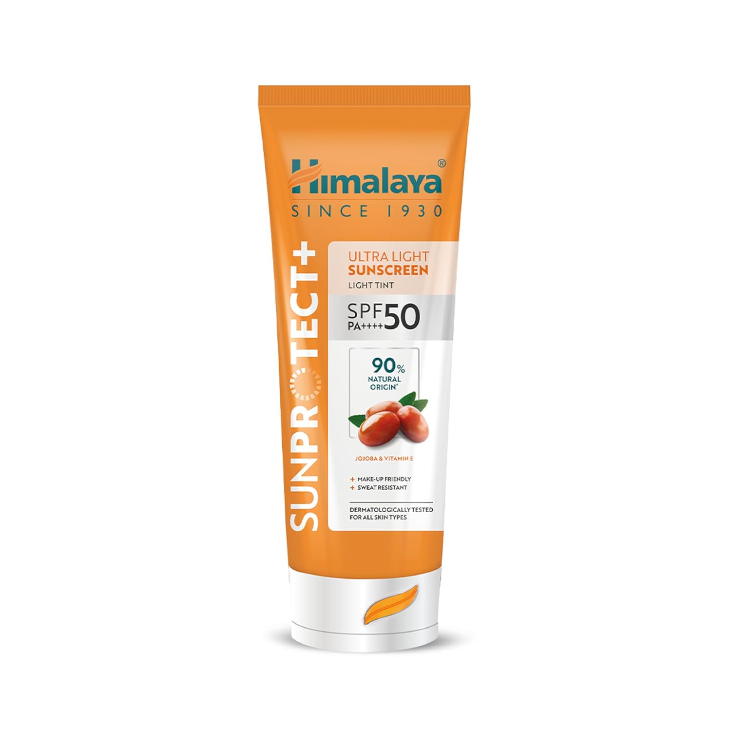 Himalaya Sun Protect+ sunscreen tube on a white background