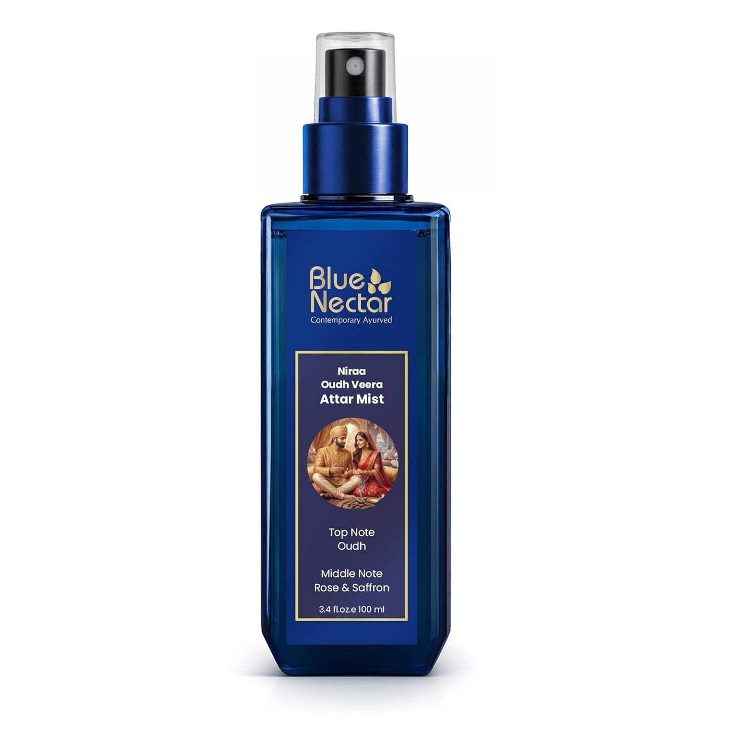 Blue Nectar Niraa Oudh Veera Attar Mist | Perfume Mist for Men & Women | Long-Lasting Oudh Attar with Rose & Saffron | Woody Body Mist Spray | Travel-Friendly (100 ml)