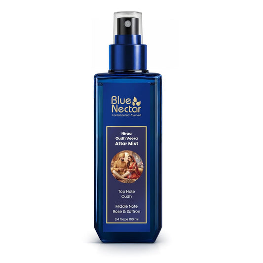 Blue Nectar Niraa Oudh Veera Attar Mist | Perfume Mist for Men & Women | Long-Lasting Oudh Attar with Rose & Saffron | Woody Body Mist Spray | Travel-Friendly (100 ml)