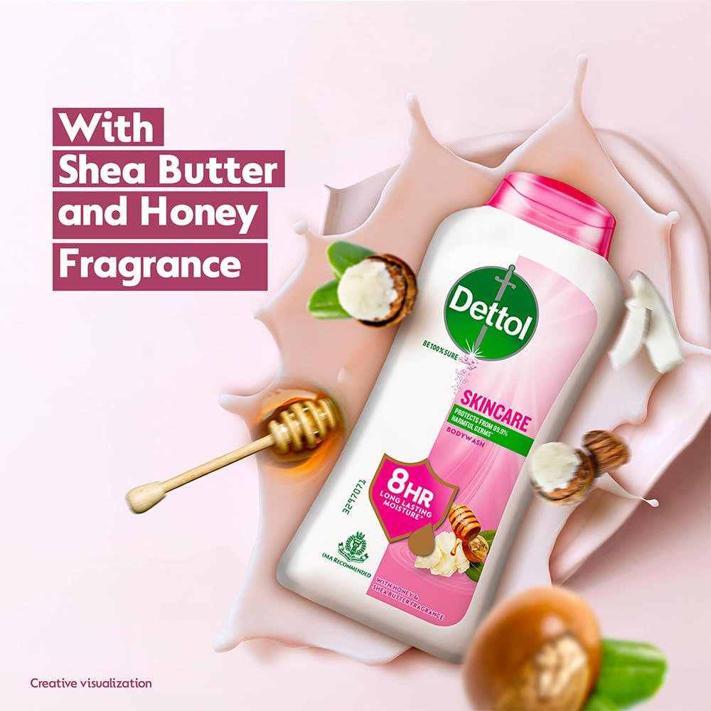 Dettol Skincare Body Wash and Shower Gel for Women and Men, 250ml | Soap-Free Bodywash | 8h Moisturization