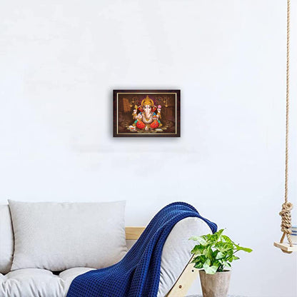 Premium Sparkle Lamination, Ganapati Ganesh Ganesha Photo Frame, Copper Gold, 14x20 Inch 8540