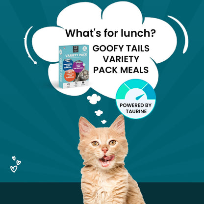 Goofy Tails Wet Cat Food and Kitten Food Variety Pack 210g (70g X 3 Pouches), Tuna and Anchovies, Mackerel and Seaweed, Chicken and Flaxseeds, Preservative Free, Wholesome, Natural Cat Wet Food
