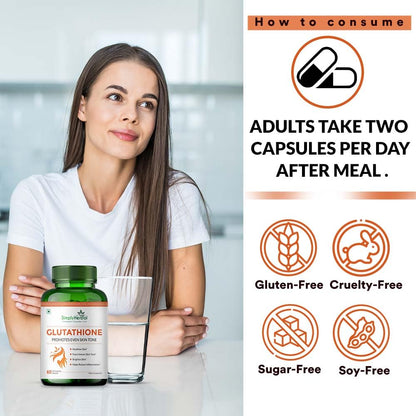 Simply Herbal L Glutathione 1000mg Capsules With Vitamin C & E for Immune Support, Healthy Radiant Skin Glowing, Antioxidant Support, Grape Seed Extract & Biotin - 60 Veg Capsules, 80 grams