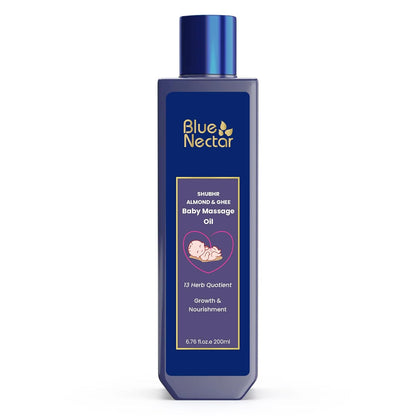 Blue Nectar Ayurvedic Baby Oil with Organic Ghee, 100% Natural Baby Massage Oil With Coconut Oil & Olive Oil | Dermatogically Tested (13 Herbs, 200ml)