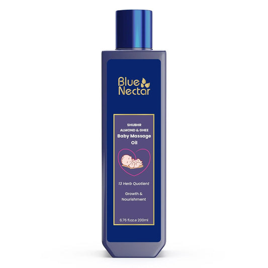 Blue Nectar Ayurvedic Baby Oil with Organic Ghee, 100% Natural Baby Massage Oil With Coconut Oil & Olive Oil | Dermatogically Tested (13 Herbs, 200ml)