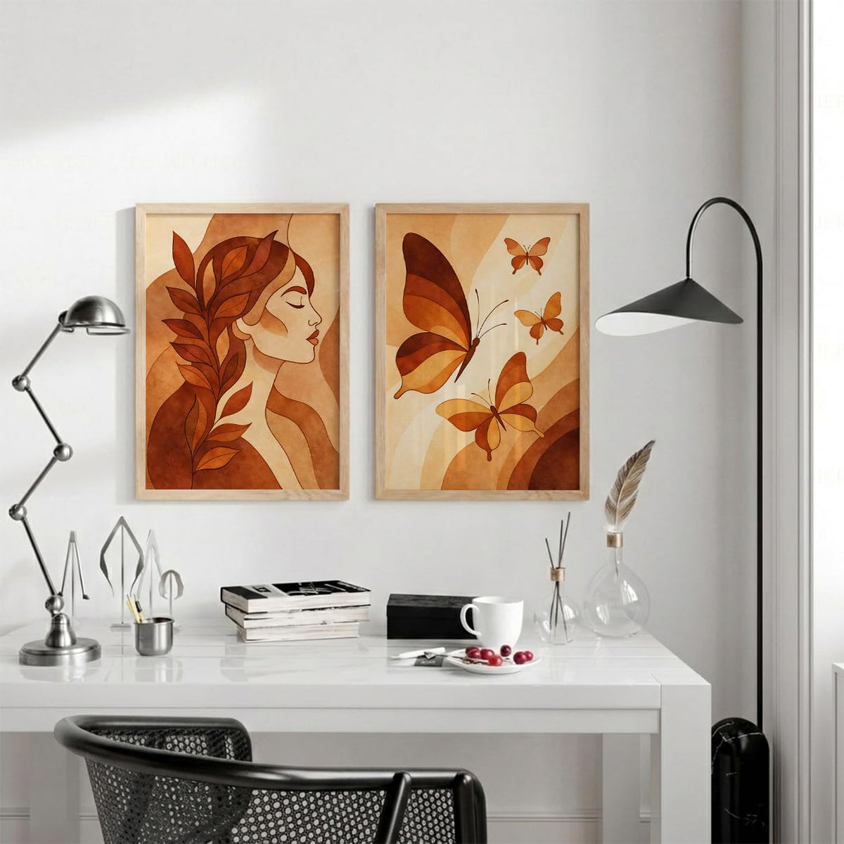 Modern Art Wall Painting Set of 2 for Living Room | Premium HD Printed Wall Frames for Bedroom, Office & Home Decor | Minimalist Contemporary Wall Art (Ready to Hang) (M.6, 13x19 inches)