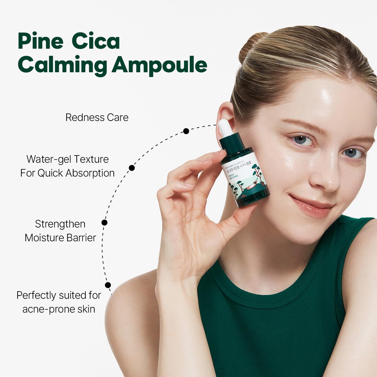 ROUND LAB Pine Calming Cica Ampoule 30ml, Hydrating and Soothing Serum with Pine Cica and Hyaluronic Acid for Skin Barrier Strengthening, Gentle Exfoliation, and Deep Moisture, Korean Skincare