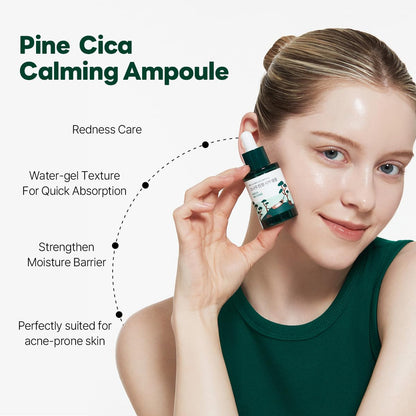 ROUND LAB Pine Calming Cica Ampoule 30ml, Hydrating and Soothing Serum with Pine Cica and Hyaluronic Acid for Skin Barrier Strengthening, Gentle Exfoliation, and Deep Moisture, Korean Skincare
