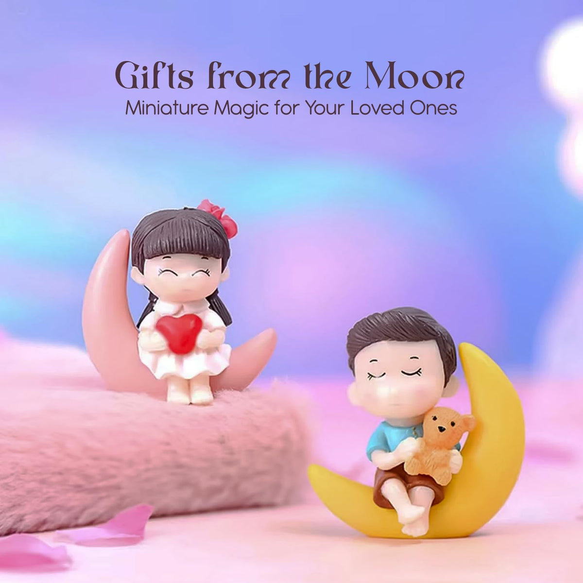 Nostrae Moon Couple Miniature Toys & Cute Miniatures Decorative Items | Small Figurines for Home Decor | Desk Decoration Miniature Things, Gifts & Mini Showpieces Desk Decor (Set of 1)