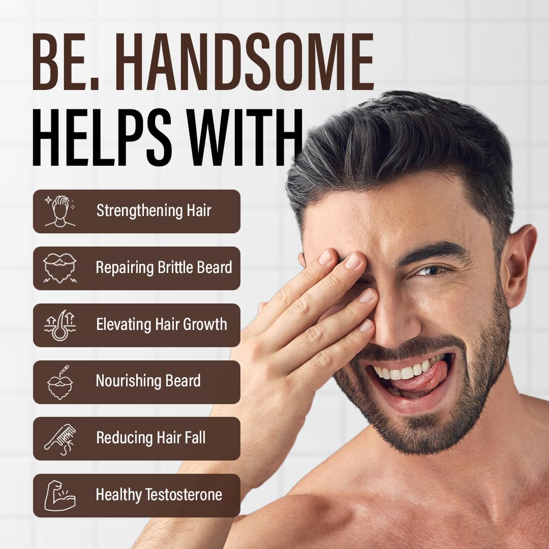 Be. Handsome Hair & Beard Growth Supplement | Biotin, Pumpkin Seed Oil & Bamboo Shoot Extract | Stronger Hair, Beard Fullness & Reduced Hair Fall | Travel Pack | 20 Tablets
