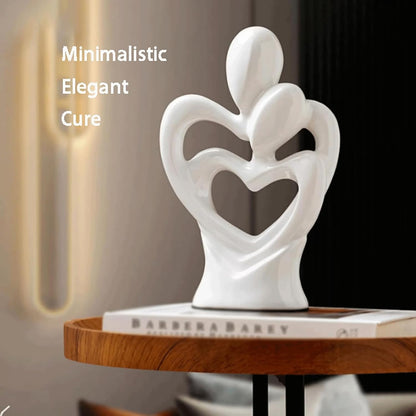 Hugging Couple Sculptures Ceramic Heart Shape Romantic Couple Statue Family Figurine Decorative Showpiece For Valentine Gift Living Room House Warming Anniversary Office & Home Decor (White)