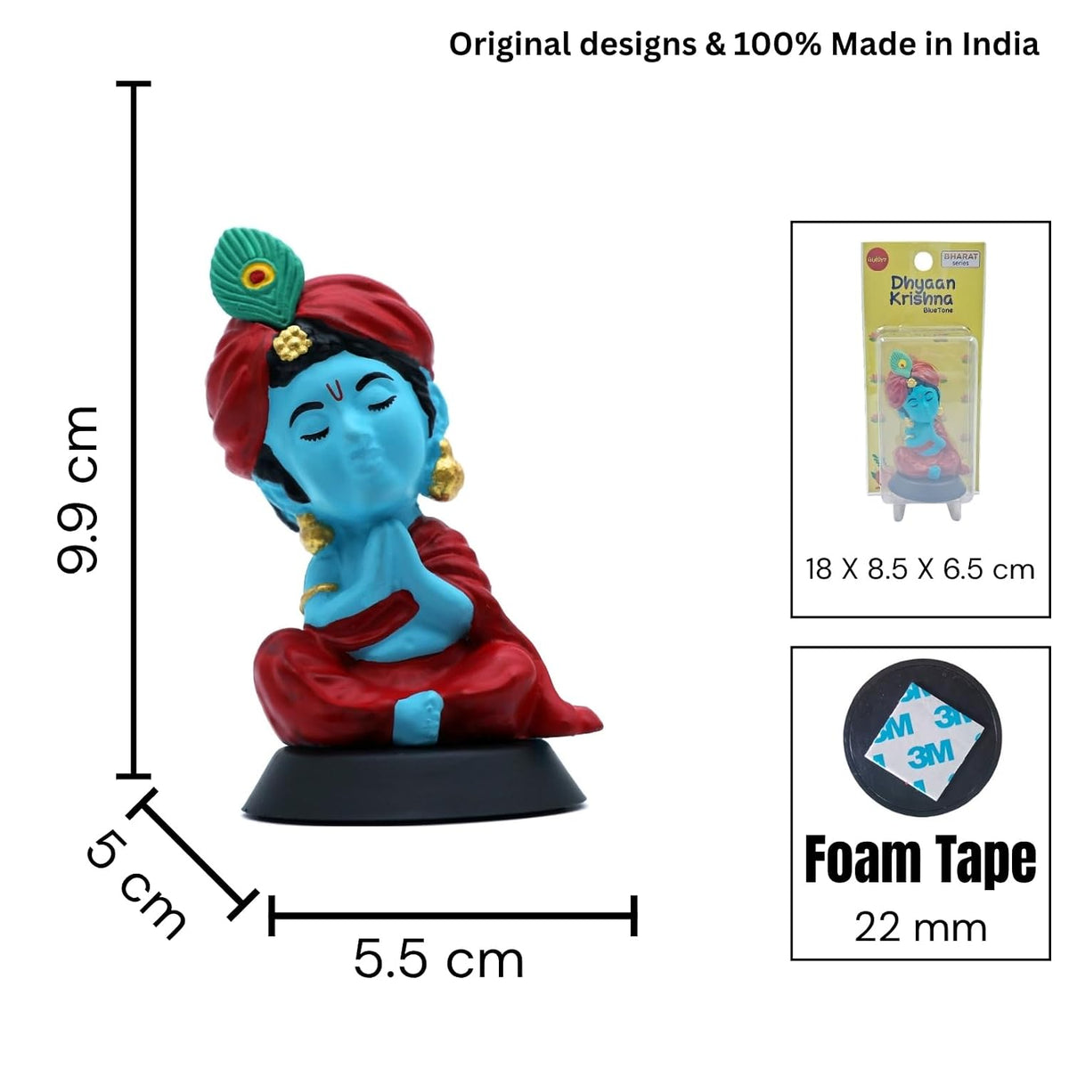 Kanha Ji Figurine Showpiece for Car Dashboard, Home Office | Krishna Murti Statue for Hindu Temple, Spiritual Decor | Gift for Devotees