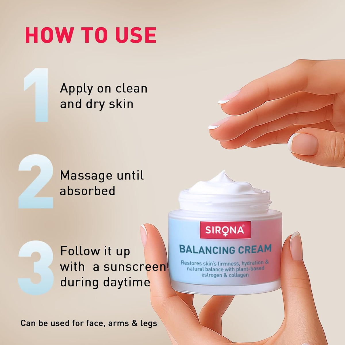 Sirona balancing cream with instructions on how to use it