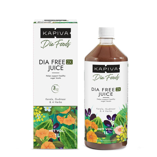 Kapiva Dia Free 2X Juice-1L | New and Improved | Helps Manage Sugar Levels With 6 Powerful Herbs | 100% Ayurvedic Juice with Karela, Jamun & Gudmar | 1 Month Pack
