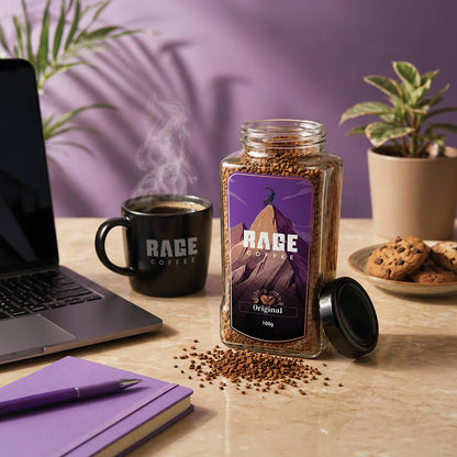 Rage Coffee Original Coffee Blend 100% Pure Arabica Beans | Instant Coffee for Smooth Aroma & taste, Hot and cold coffee) (Original Unique Blend, 100g)