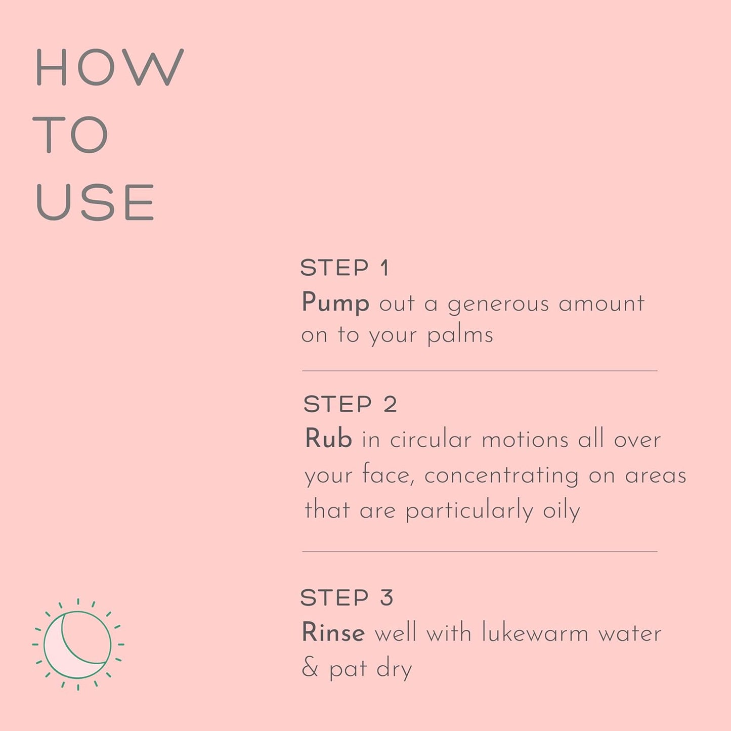 Instructions on how to use a skincare product with text on a pink background